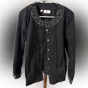 Quaker Factory Black Embellished Black Jacket M